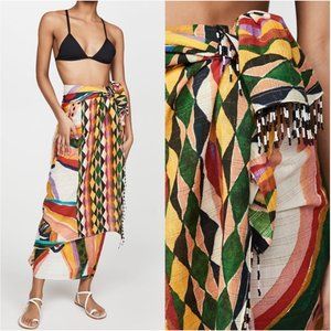 NWT FARM Rio Multi Vibrant Colorful Banana Sarong White One Size w/ Beads